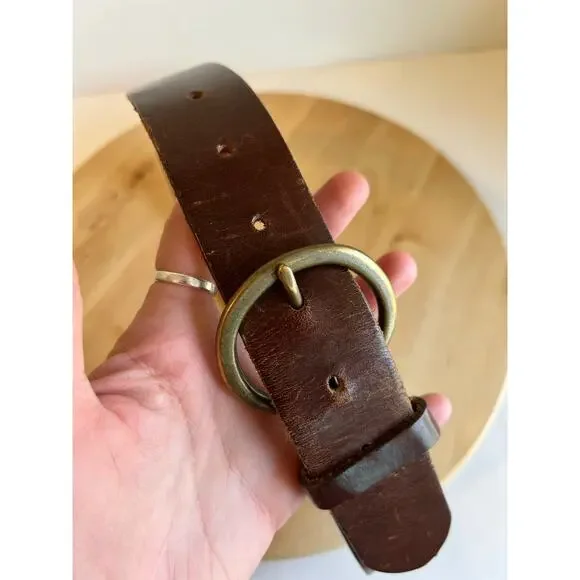 GAP Brown Genuine Leather Brass Buckle Belt Unisex Size Small - Picture 5 of 12